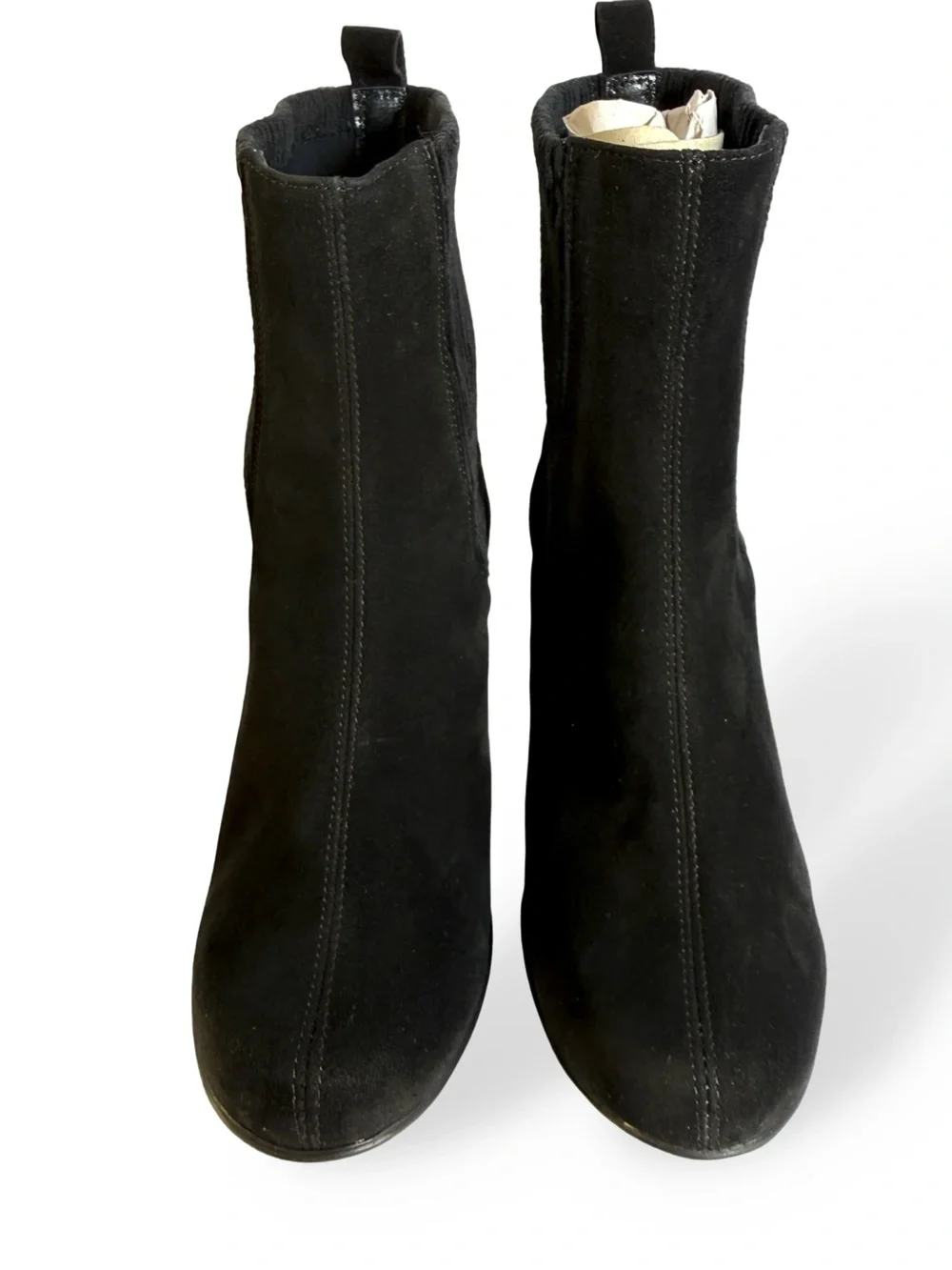 Aquatalia Black Suede Ankle Booties with Knit Stretch Panels